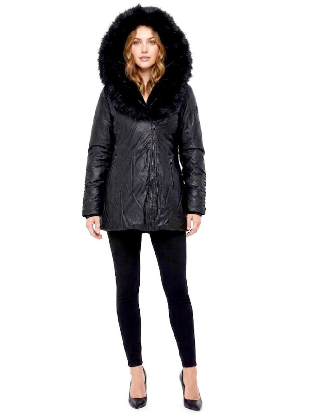 Noize 100% polyurethane Hooded Puffer Coat, Black, Womens Size  XL/Tall Girl